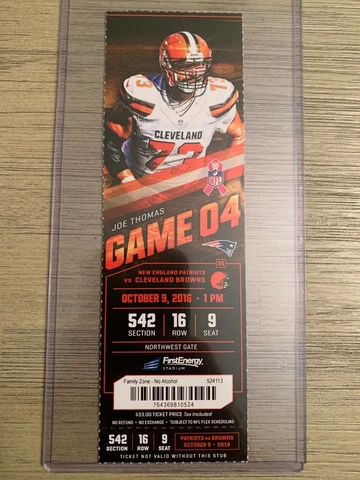 2016 Cleveland Browns Official NFL Full Season Ticket Stub - pick any game! Cover
