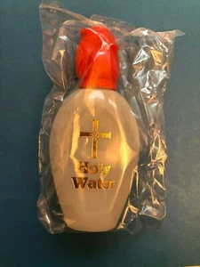 Holy Water Bottle 3 oz. RED ROSE CAP, GOLD Lettering 5"H. NEW in bag ( ONE) - Picture 1 of 2