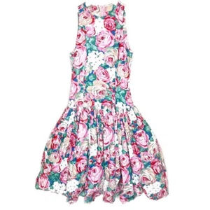 Vintage 80s Handmade Floral Bubble Hem Party Dress - Picture 1 of 8