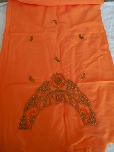 Orange hand beaded dress material polyester amunzen crepe 44" x 43" - Picture 1 of 7