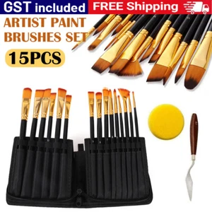 Acrylic Oil Painting 15Pcs Artist Paint Brushes Set Watercolour Drawing Brush OZ - Picture 1 of 24