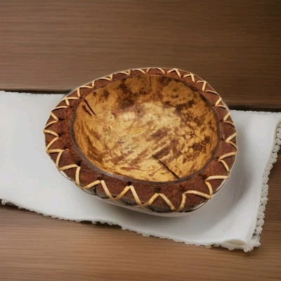 Cuenco creativo vintage con cáscara de coco decoración de almacenamiento natural hecho a mano antiguo Foto 1 de 4