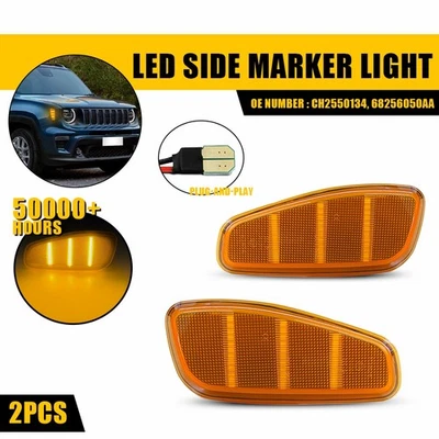 2Pcs For 2015 2016-2022 2023 Jeep Renegade Amber LED Side Marker Light CH2550134 - Image 1 of 4