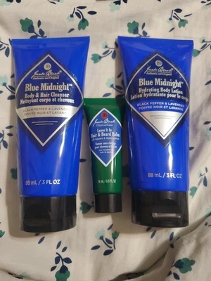 Jack Black Blue Midnight 3pc Mens Body Lotion Hair Cleanser Beard Balm Set NEW - Image 1 of 3