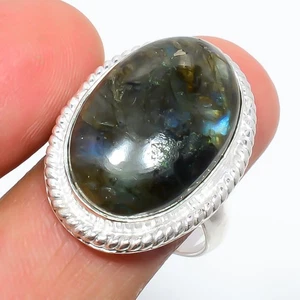 Natural Labradorite - Canada Silver Plated Jewelry Ring S.10 R1285-49 F29 - Picture 1 of 4