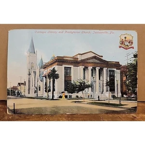 Biblioteca Carnegie e Iglesia Presbiteriana, Jacksonville Fl. - Postal C. 1907-1915 - Imagen 1 de 2
