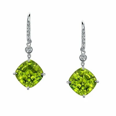 1.2ct Natural Peridot & Diamond Party Drop Women Earrings 14k Solid White Gold - Image 1 of 4