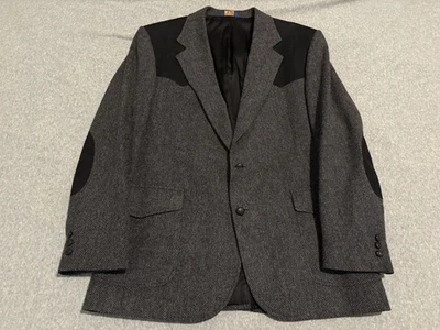 Jaqueta de lã Pendleton Western tweed blazer casaco esportivo remendo de cotovelo cinza preto 44L - Imagem 1 de 4