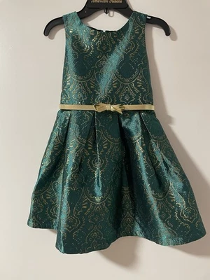 Vestido de fiesta para niños Place verde jade y dorado con recortes y cinturón dorado talla 5 Foto 1 de 4