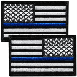 Parche 2 piezas bandera delgada línea azul, regular e invertida, bandera estadounidense policía - Imagen 1 de 9