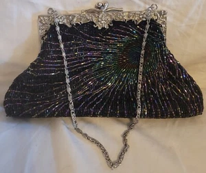 Women's Beaded Sequin Peacock Evening Clutch Bags Party Purse - Picture 1 of 12