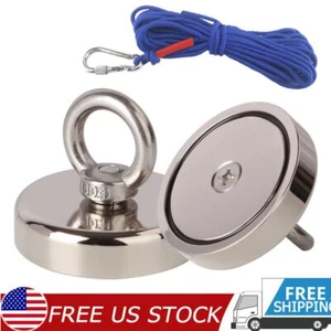 700LBS Fishing Magnet Kit Pull Force Strong Neodymium Rare Earth Rope Carabiner - Picture 1 of 10