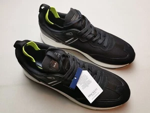 HACKETT Hombres UK 11 H-Runner Tech Pro Entrenadores Negros (NUEVO EN CAJA) Cuero Borde Con Cordones - Imagen 1 de 16