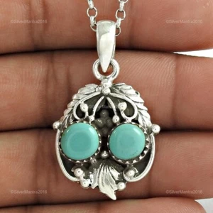 Redondo Turquesa Natural 925 Sólido Plata Diciembre Birth Bisel Colgante Joyería - Imagen 1 de 5