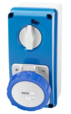 GEWISS Vertical Interlocked Switched Socket, 16A, 2P+E, 220V, IP67 # GW66204N - Image 1 of 4