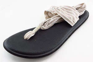 Sanuk T-Strap Sandals Beige Fabric Women Shoes Size 7 Medium - Picture 1 of 6