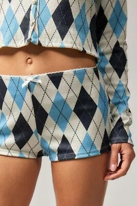 Urban Outfitters Micro Shorts Argyle Print Pattern Low Rise Blue Size L BNWOT - Picture 1 of 6