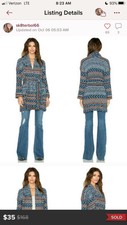 Free People Iona Tribal Patterned Oversized Sweatercoat Cardigan Size Small Blue