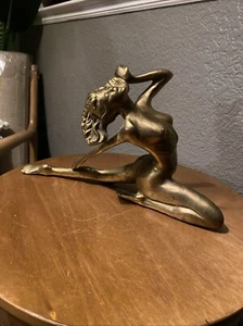Vintage Solid Brass Reclining Woman Figure Art Deco Nouveau Statue Early 20th - Picture 1 of 15