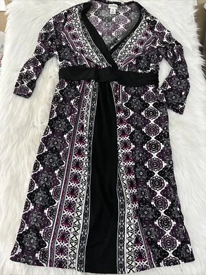 Motherhood Maternity womens purple black geo pattern dress M v neck - Image 1 of 4