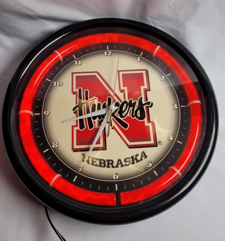 University Of Nebraska Cornhuskers Clock Red Lighted Neon Ring 12" Dia Works Cover