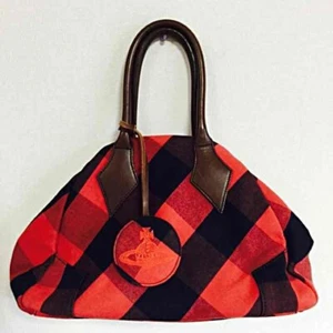 Vivienne Westwood Yasmin Bag Red Box Check Cotton Leather Handle - Picture 1 of 5