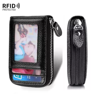 Cartera de cuero con cremallera pequeña con bloqueo RFID para hombre con soporte para tarjetas de crédito cambio - Imagen 1 de 8