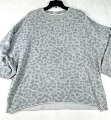 Camiseta corta Secret Treasures para mujer gris leopardo manga larga talla M Foto 1 de 4