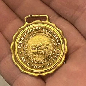 1775 Town Mansfield Massachusetts WATCH FOB Lake Canoe Trees Camping Robbins - Picture 1 of 4