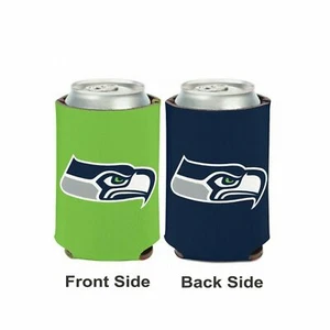 Licensed Football 2 Sided 12 oz Seattle Seahawks Can Cooler Collapsible Koozie - Picture 1 of 1