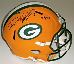 Casco de tamaño completo firmado por Mason Crosby con anotador de todos los tiempos GBP y puntos 1918 JSA - Imagen 1 de 2