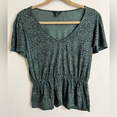 Топ LUCK BRAND женский оливковый зеленый леопард с V-образным вырезом развевающийся рукав M анималистический принт - Изображение 1 из 4