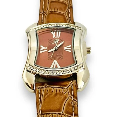 Relógio de pulso feminino BURGI strass couro crocodilo em relevo quartzo - Imagem 1 de 4