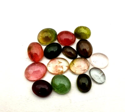 Natural Multi Tourmaline Oval Cabochon Loose Gemstone 15 Pcs 6*10-10*12 MM 64 CT - Image 1 of 4