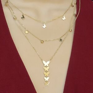 Beautiful Stainless Steel Yellow Gold Plated Butterflies Layered Necklace