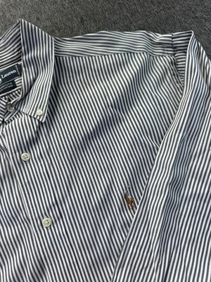Ralph Lauren Shirt Mens 17 Gray White Striped Yarmouth Button Down Oxford Cotton - Image 1 of 4