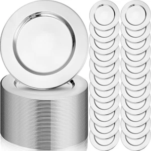 50 Pcs Silver Stainless Steel Charger Plates 13 Inch Round Metal Charger Plat... - Picture 1 of 7