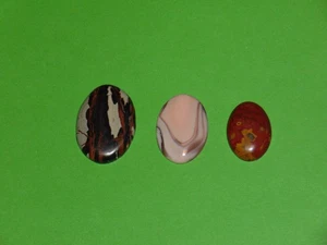 Natural Jasper & Agate Cabochon Trio 39.6mm - 35.1mm - 29.4mm Lot of 3 NOS - Picture 1 of 15
