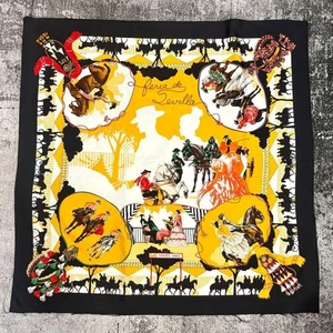 HERMES Feria de Sevilla Carre 90 Silk 100% Scarf Black No Box Used. - Picture 1 of 7