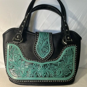 Montana West Western Buckle Concealed Carry Studded Black Bag Purse ๐ฅ๐ฅ๐ฅ - Picture 1 of 15