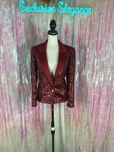 Blazer Alice + Olivia Devyn Granato Paillettes Tg 10 AUTENTICO Nuovo con etichette - Foto 1 di 10