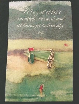 2 Vintage Hallmark Tie Tack Pins: Green w/ Flag & Gold Tone Golf Clubs Bag READ - Image 1 of 4