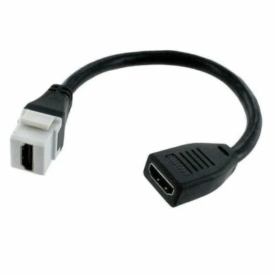 HDMI Keystone Wall Plate Snap-In Insert Coupler Jack with 6" Pigtail Cable White - Image 1 of 3