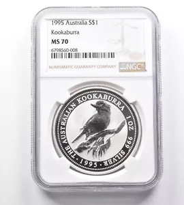 MS70 1995 Australia One Dollar Kookaburra 1 Oz Silver NGC *8502 - Picture 1 of 3