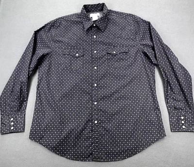 Wrangler Wrancher Pearl Snap Shirt Mens Size XL All Over Print Black Long Sleeve - Image 1 of 4