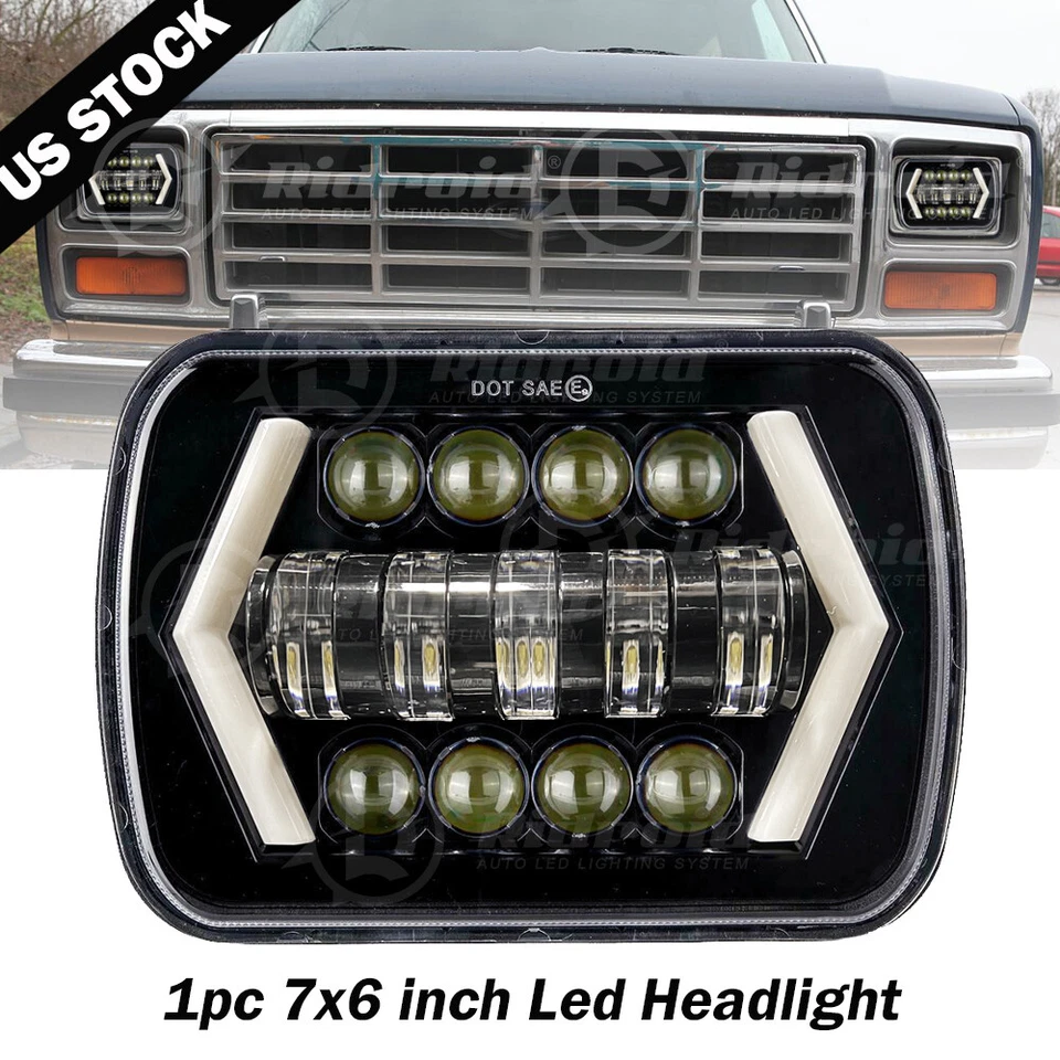 7x6" LED Headlight w/ Turn Signal DRL For Ford E-150 E-250 Econoline 1982-2012 - Image 1 of 4