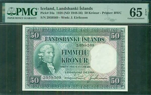 ISLANDIA, 1928, 50kr Pick #34a, PMG Grado 65EPQ, GEMA SIN CIRCULAR - Imagen 1 de 2
