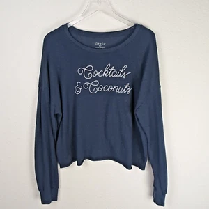 ZOE + LIV Women's Crop Sweatshirt 2X Blue Cocktails & Coconuts Embroidered - Picture 1 of 6