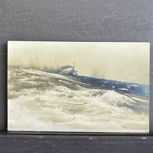 RPPC Postkarte 1909 USS Colorado (ACR-7) in stürmischer See. Hat einen Schiffspoststempel - Bild 1 von 5