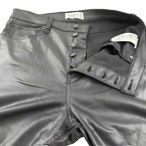 Abercrombie Fitch Ultra High Rise Jeans Womens 16 33x28 Black Faux Leather Ankle